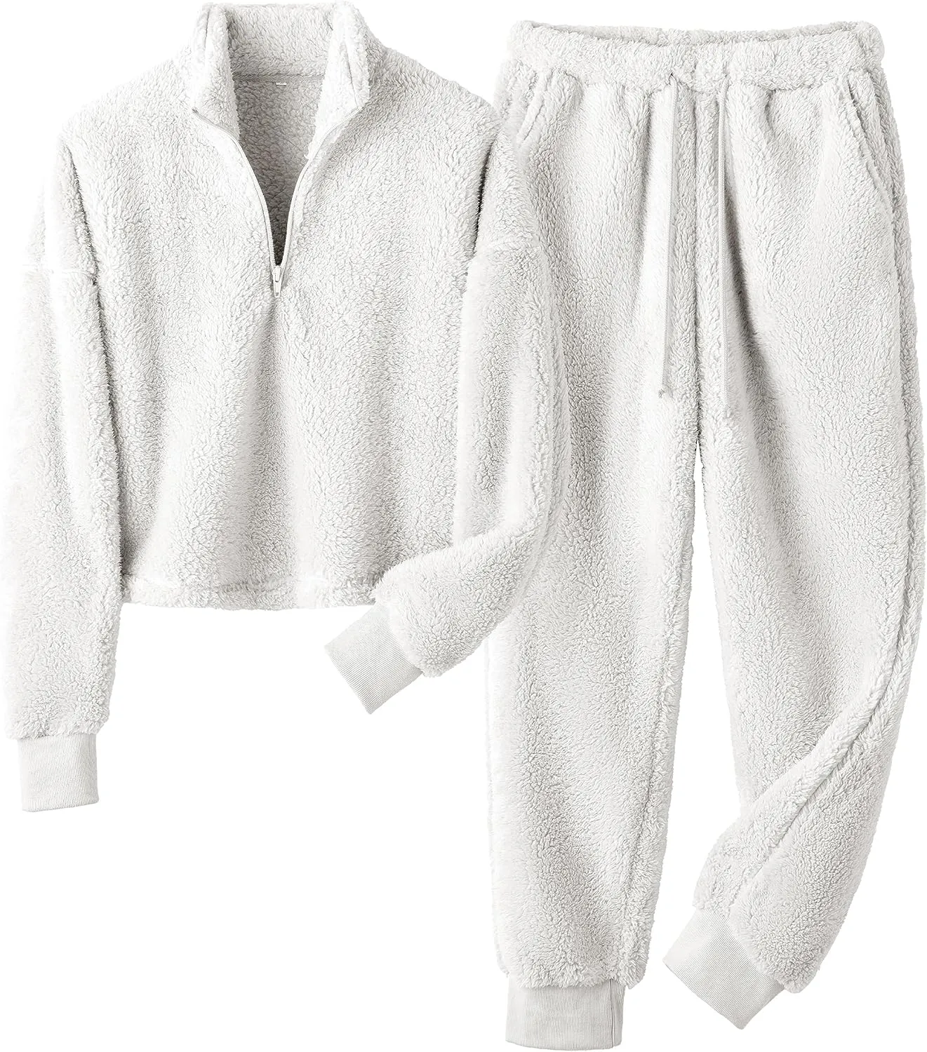 Womens Winter Pajamas Sets Soft Comfy Fleece Pullover Sherpa Pants Fuzzy 2 Piece Pjs Set Cute Warm Loungewear