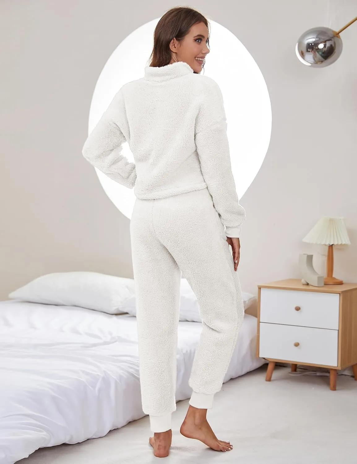 Womens Winter Pajamas Sets Soft Comfy Fleece Pullover Sherpa Pants Fuzzy 2 Piece Pjs Set Cute Warm Loungewear