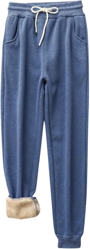 Womens Winter Pants Fleece Lined Sweatpants High Waisted Joggers Thermal Lounge Pants Comfy Athletic Pants Trousers
