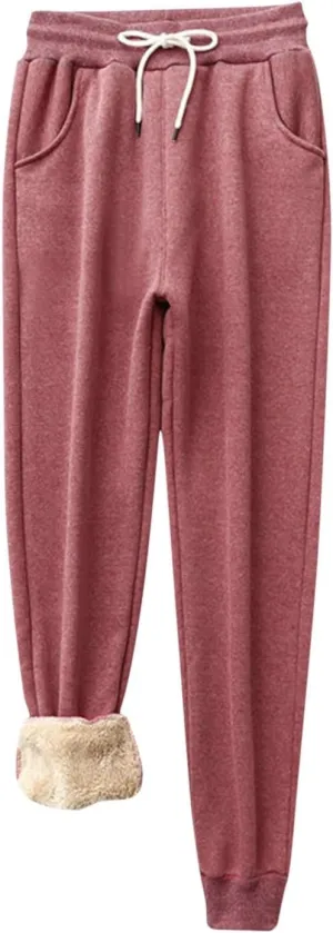 Womens Winter Pants Fleece Lined Sweatpants High Waisted Joggers Thermal Lounge Pants Comfy Athletic Pants Trousers