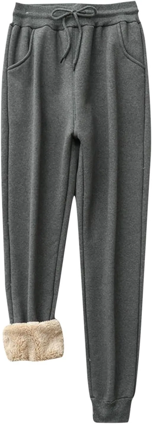 Womens Winter Pants Fleece Lined Sweatpants High Waisted Joggers Thermal Lounge Pants Comfy Athletic Pants Trousers