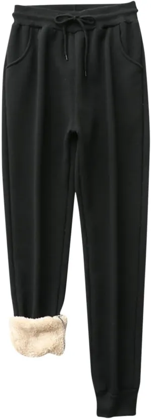 Womens Winter Pants Fleece Lined Sweatpants High Waisted Joggers Thermal Lounge Pants Comfy Athletic Pants Trousers
