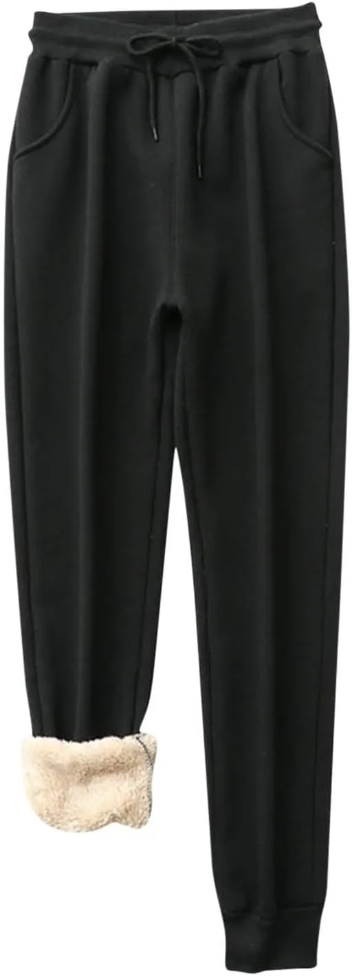 Womens Winter Pants Fleece Lined Sweatpants High Waisted Joggers Thermal Lounge Pants Comfy Athletic Pants Trousers