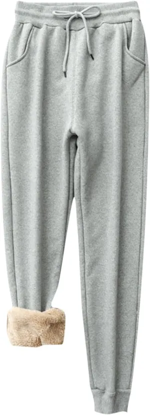 Womens Winter Pants Fleece Lined Sweatpants High Waisted Joggers Thermal Lounge Pants Comfy Athletic Pants Trousers