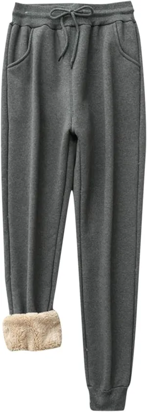 Womens Winter Pants Fleece Lined Sweatpants High Waisted Joggers Thermal Lounge Pants Comfy Athletic Pants Trousers