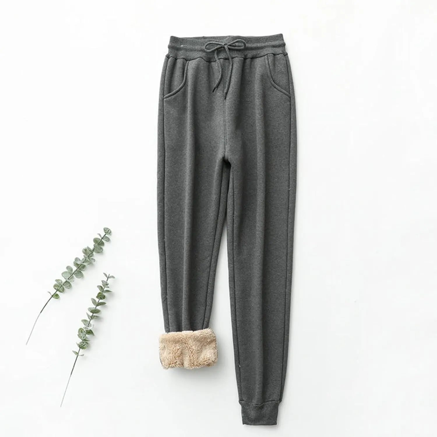 Womens Winter Pants Fleece Lined Sweatpants High Waisted Joggers Thermal Lounge Pants Comfy Athletic Pants Trousers