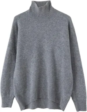 Women's Wool Sweater Turtleneck Loose Casual Knitted Jumpers Soft Oversized Pullovers