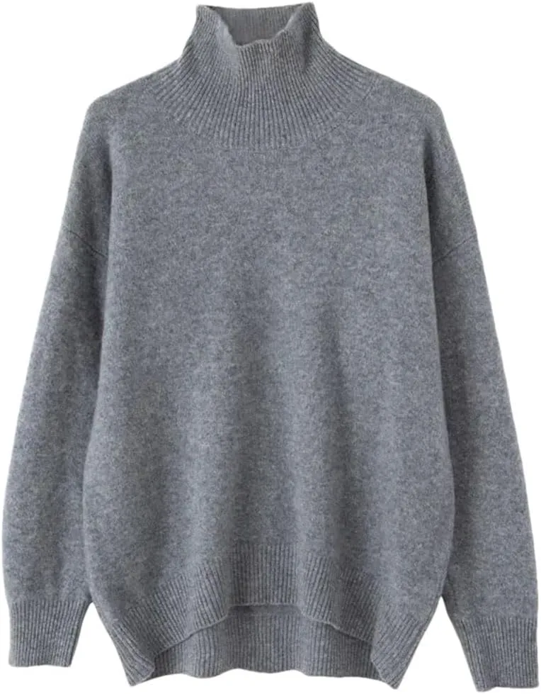 Women's Wool Sweater Turtleneck Loose Casual Knitted Jumpers Soft Oversized Pullovers