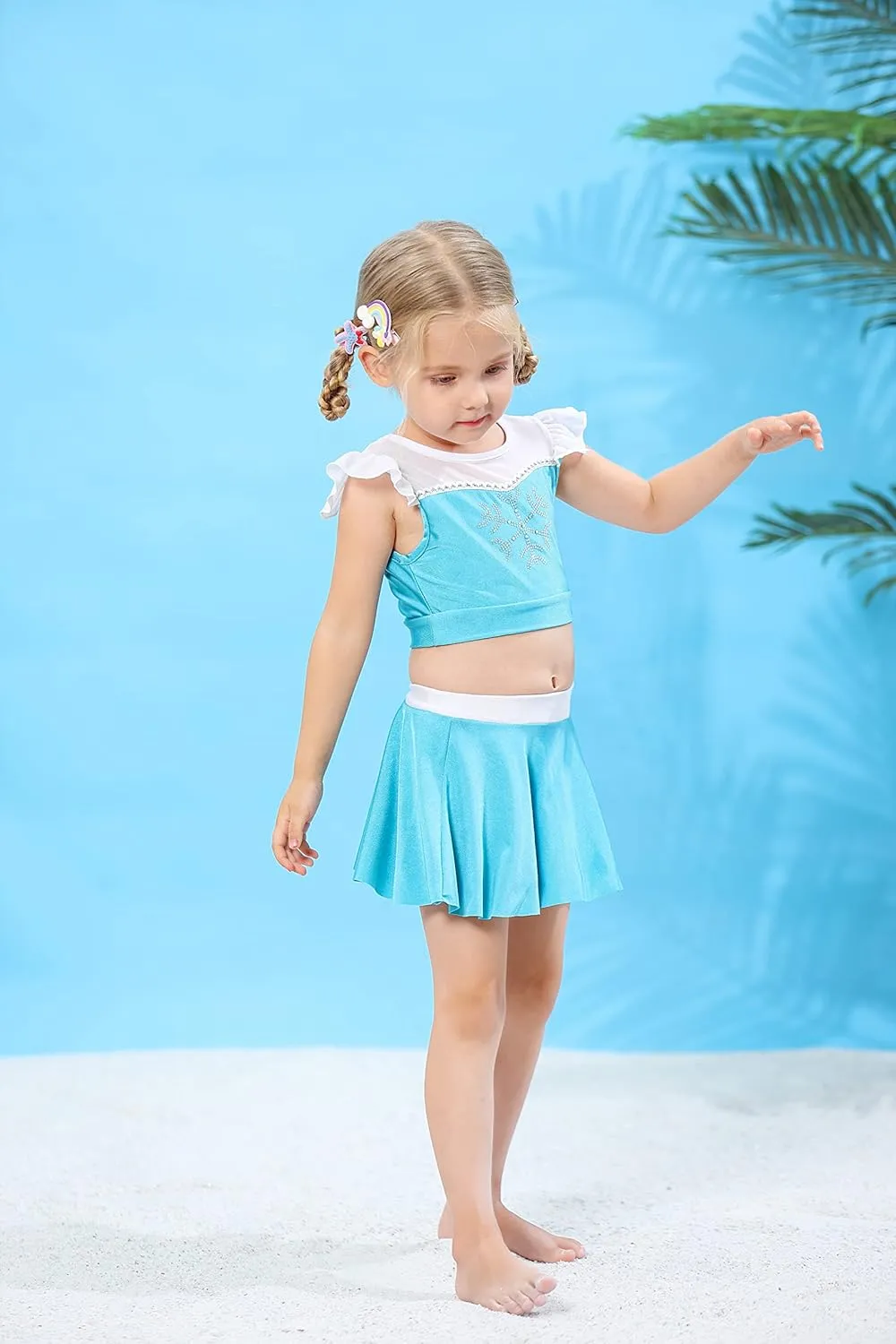 WonderBabe Girls Princess Two Piece Swimsuit Kids Bathing Suits Ruffles Fancy Swimwear Surf Beach Summer Swimming Tankini Set