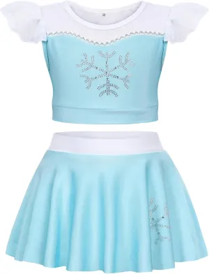 WonderBabe Girls Princess Two Piece Swimsuit Kids Bathing Suits Ruffles Fancy Swimwear Surf Beach Summer Swimming Tankini Set