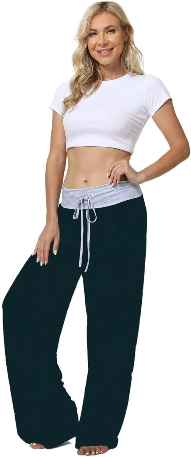 X-Image Women's Comfy Pajama Lounge Pants Floral Print Drawstring Jogger Wide Leg Athletic Pants