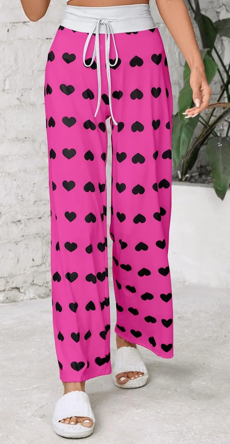X-Image Women's Comfy Pajamas Drawstring Stretch Floral Print Long Wide Leg Lounge Pants