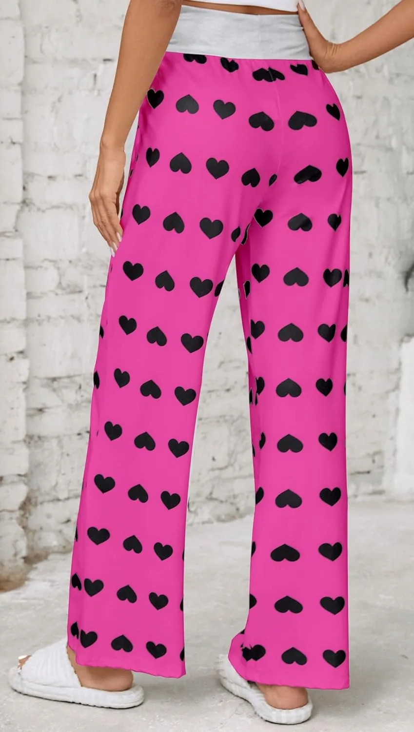 X-Image Women's Comfy Pajamas Drawstring Stretch Floral Print Long Wide Leg Lounge Pants