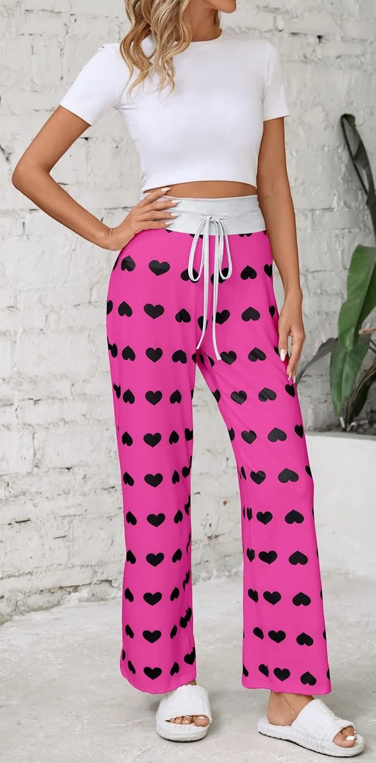 X-Image Women's Comfy Pajamas Drawstring Stretch Floral Print Long Wide Leg Lounge Pants
