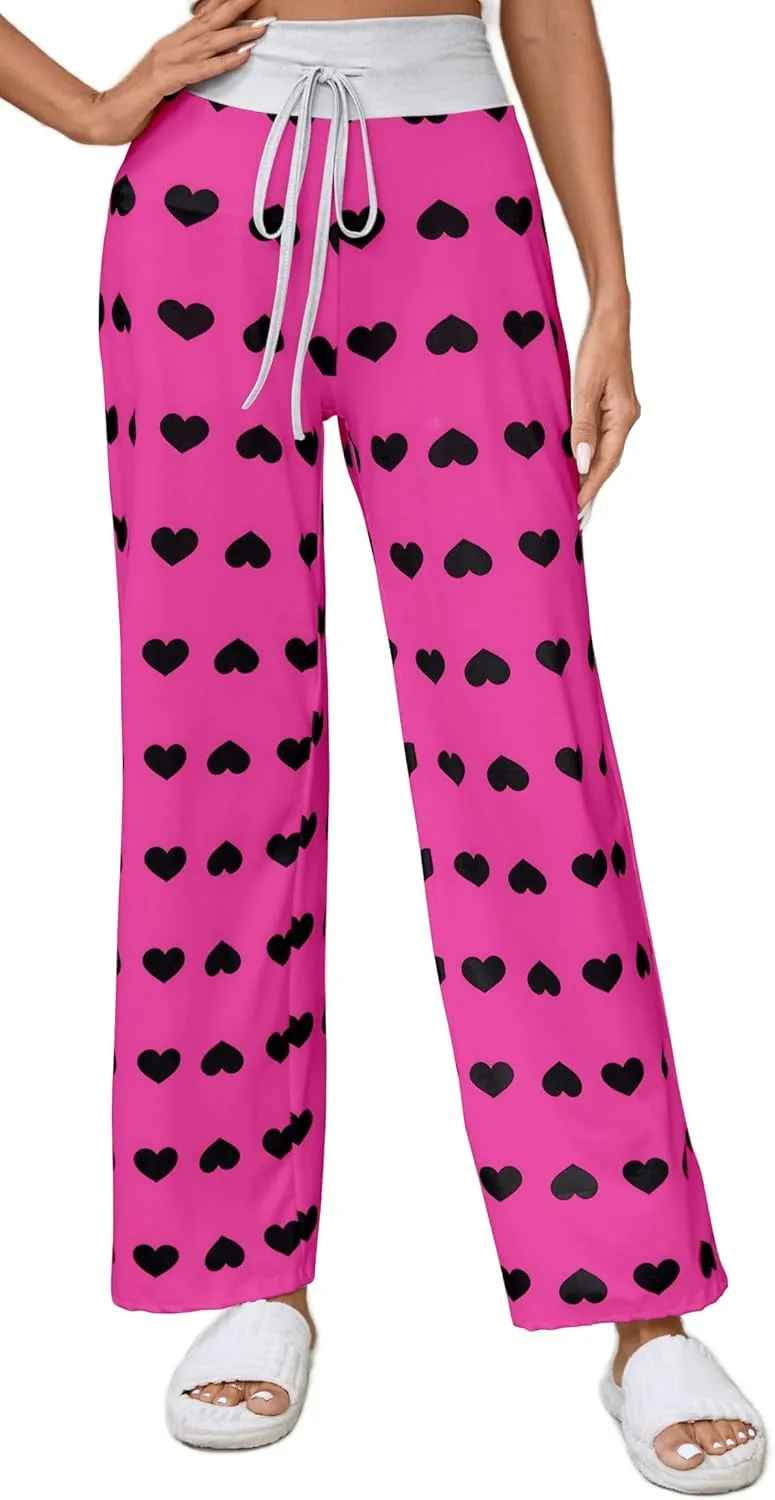 X-Image Women's Comfy Pajamas Drawstring Stretch Floral Print Long Wide Leg Lounge Pants