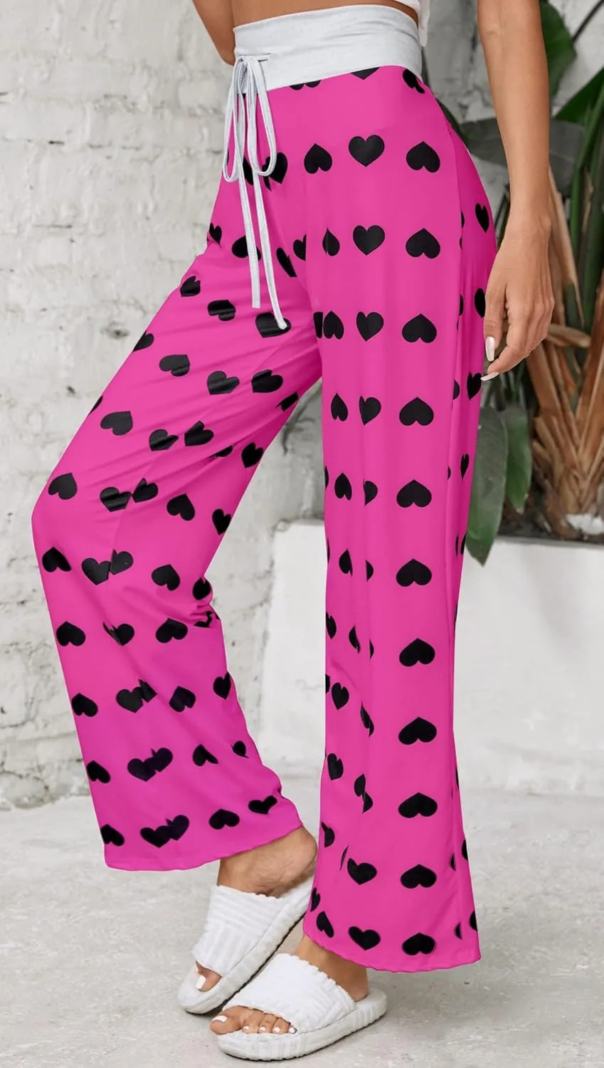X-Image Women's Comfy Pajamas Drawstring Stretch Floral Print Long Wide Leg Lounge Pants