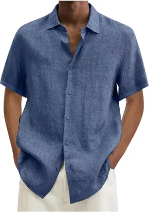 Ymosrh Mens Shirts Spring Summer Men's Casual Cotton Linen Solid Color Short Sleeve Shirts Loose XL T Shirts