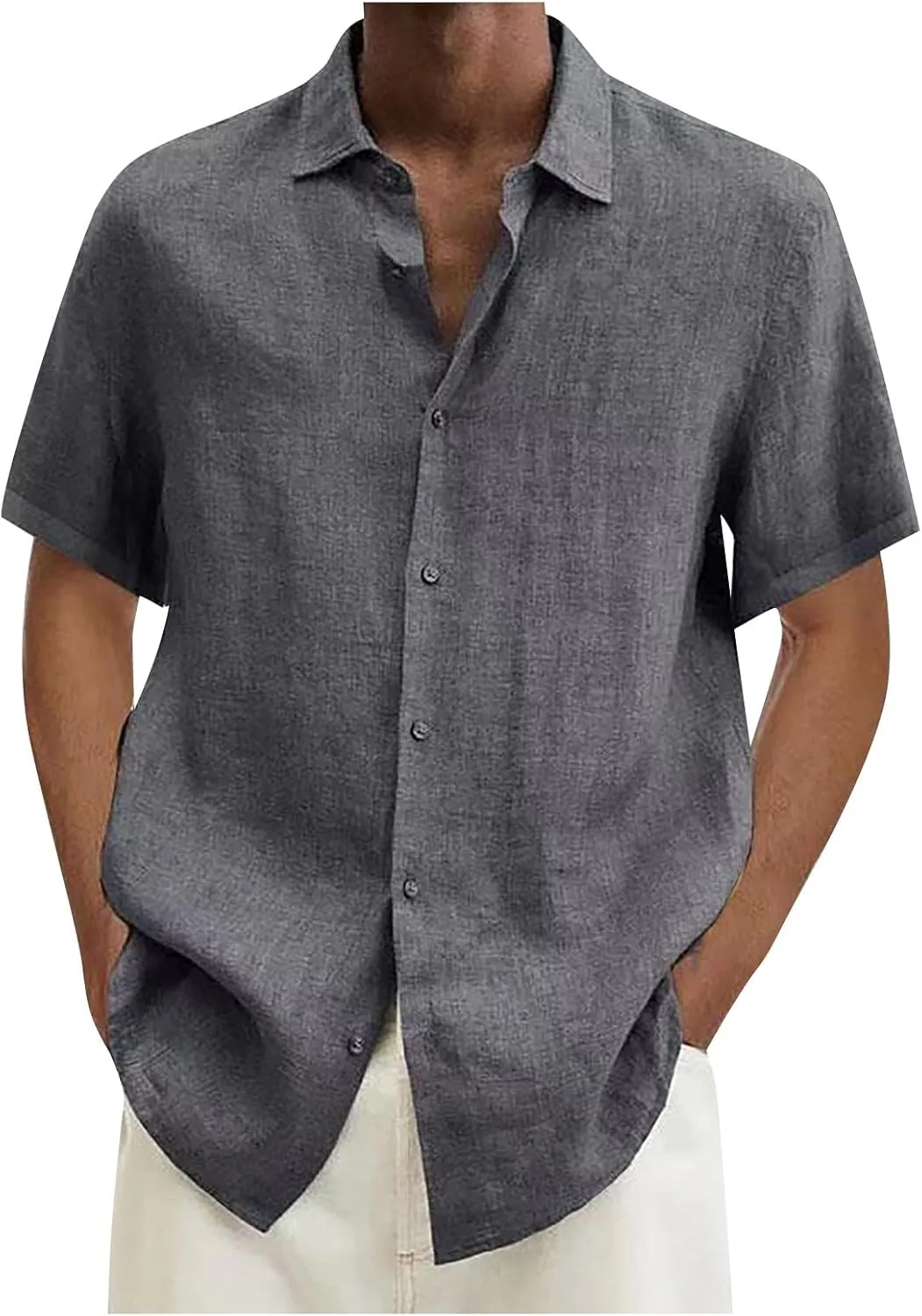 Ymosrh Mens Shirts Spring Summer Men's Casual Cotton Linen Solid Color Short Sleeve Shirts Loose XL T Shirts