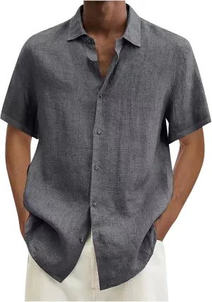 Ymosrh Mens Shirts Spring Summer Men's Casual Cotton Linen Solid Color Short Sleeve Shirts Loose XL T Shirts