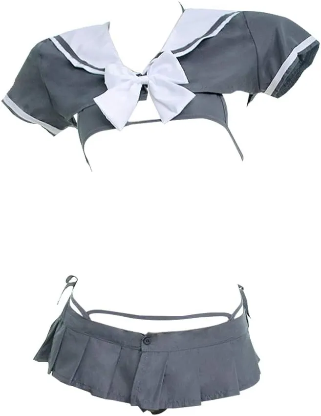YOMORIO Japanese Schoolgirl Uniform Sexy Anime Cosplay Bikini Underwear with Mini Shirt and Pleated Skirt