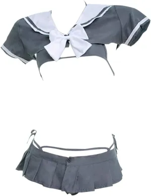 YOMORIO Japanese Schoolgirl Uniform Sexy Anime Cosplay Bikini Underwear with Mini Shirt and Pleated Skirt