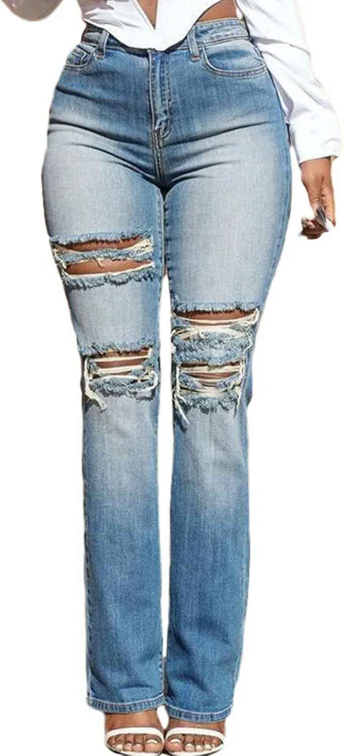 YOOTIKO Womens Skinny Ripped Jeans Y2k High Waisted Butt Lifting Distressed Stretch Denim Pants