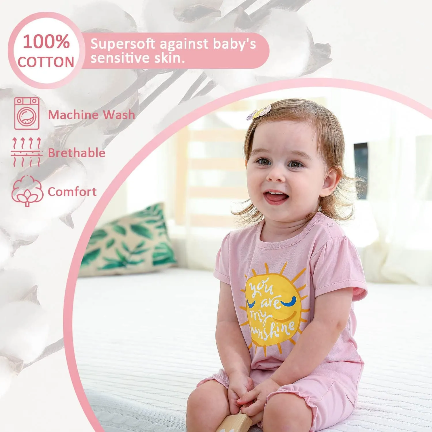 Zanie Kids Baby Toddler Pajamas for Girl and Boy Sleepwear Summer Pja Homewear Cotton