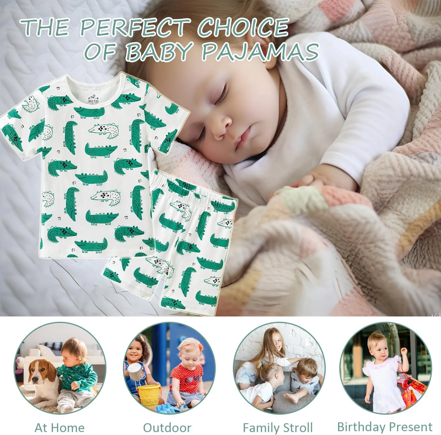 Zanie Kids Baby Toddler Pajamas for Girl and Boy Sleepwear Summer Pja Homewear Cotton