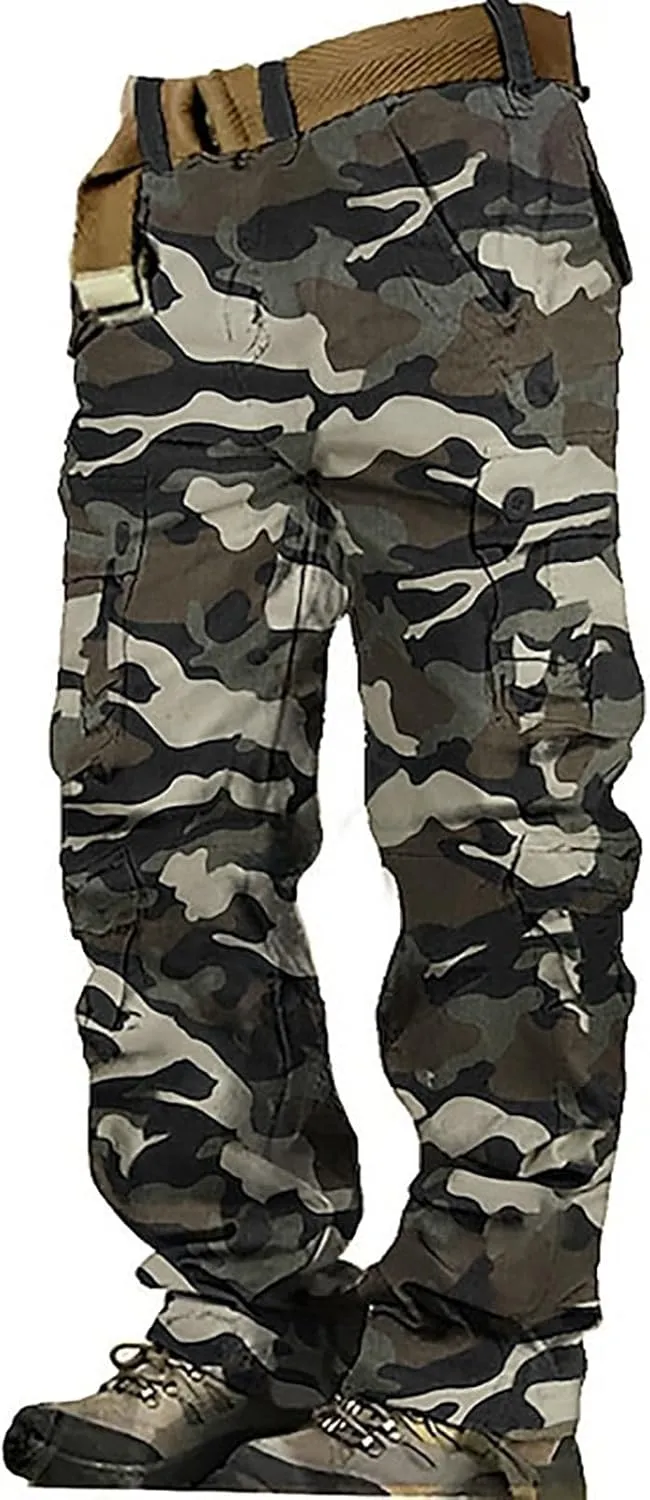 ZYXTIM Men's Combat Camo Cargo Trousers Oversize Ripstop Military Tactical Pants Hiking Joggers Multi Pockets Work Bottoms