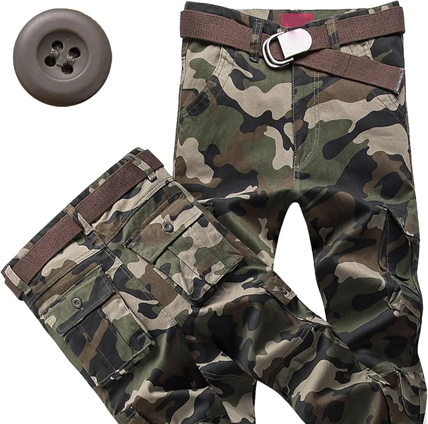 ZYXTIM Men's Combat Camo Cargo Trousers Oversize Ripstop Military Tactical Pants Hiking Joggers Multi Pockets Work Bottoms