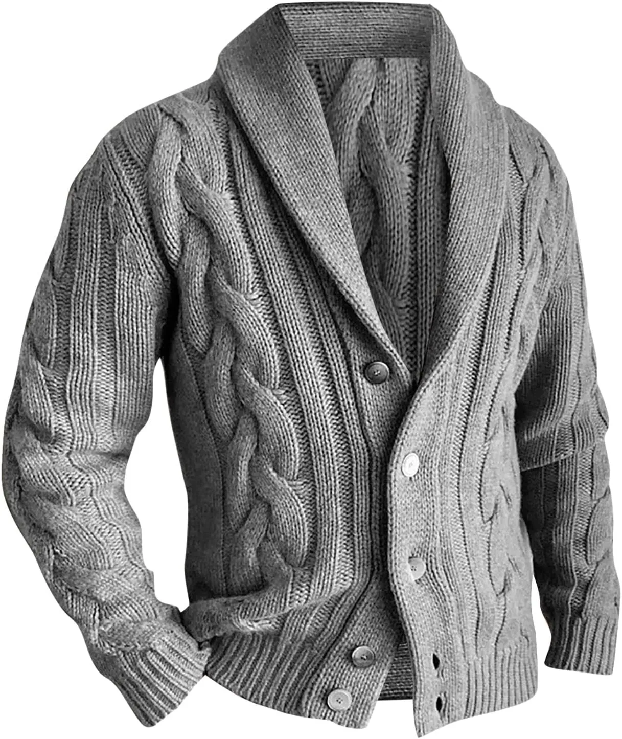 ZYXTIM Mens Shawl Collar Cable Knit Cardigan Sweater Chunky Button Down Open Front Casual Jackets Travel Holiday Lounge Coats